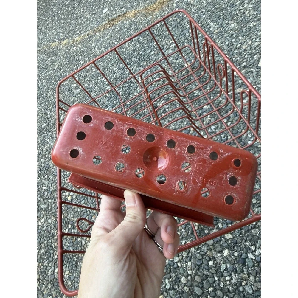Rubbermaid Dish Drying Rack Red Drainer Coated Wire 17.5x14 Utensil Cup Vintage